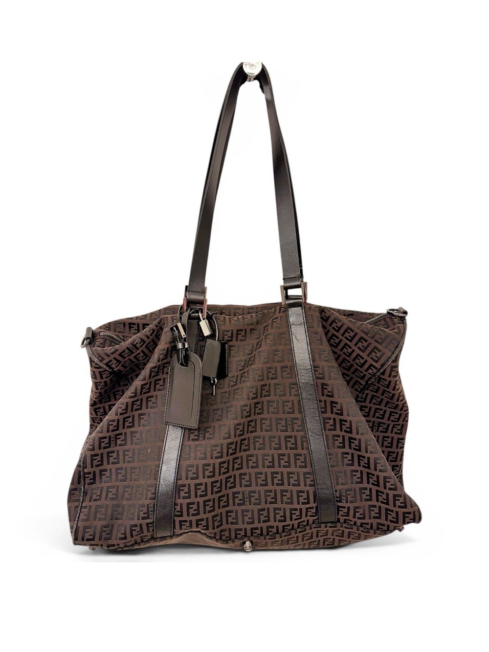 Fendi Brown FF Logo Canvas Shoulder Tote